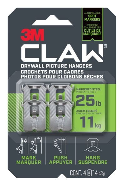 3M Claw DrywAll Picture Hanger, 25-lb Capacity, 4 Hangers per Pack G7U5 - product image 1