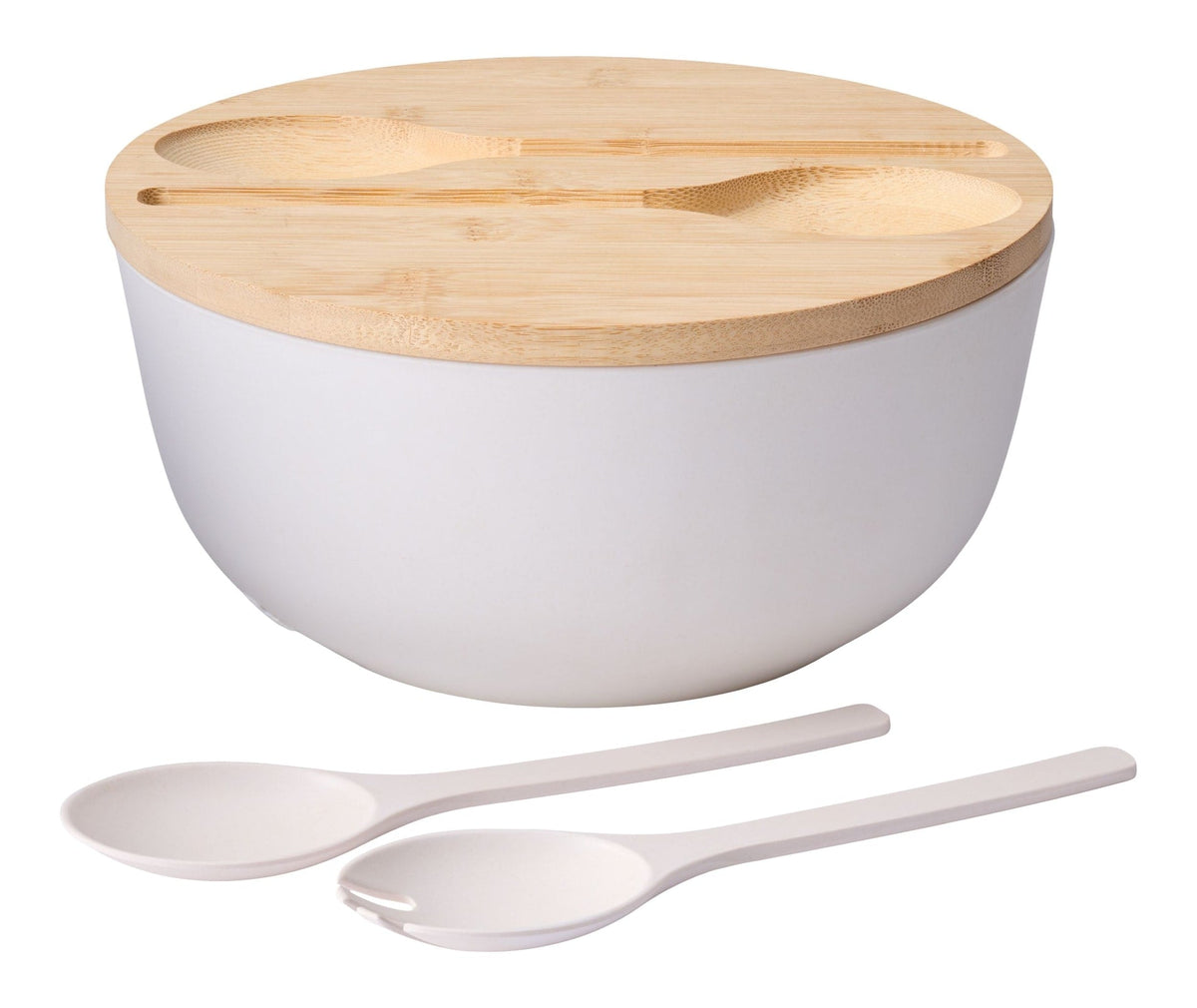 Bamboo Salad Bowl Set with Lid & Servers, White B0W9 - product image 1