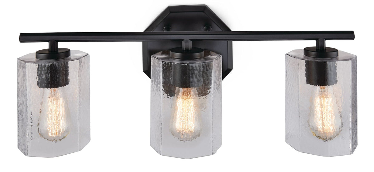 Bridgewater 3-Light Vanity Light Fixture with Rippled Glass Shade, Black H9P4 - product image 1
