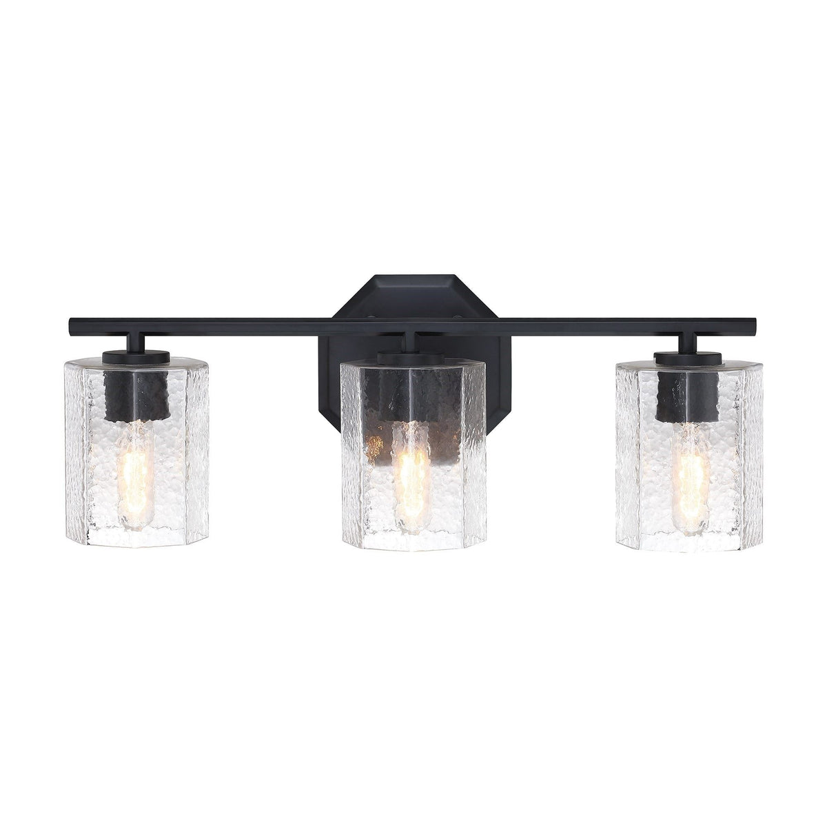 Bridgewater 3-Light Vanity Light Fixture with Rippled Glass Shade, Black H9P4 - product image 2