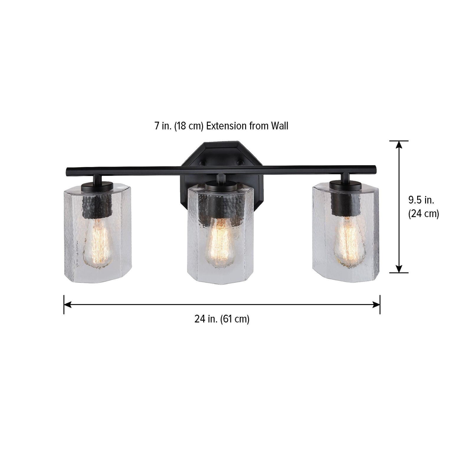 Bridgewater 3-Light Vanity Light Fixture with Rippled Glass Shade, Black H9P4 - product image 3