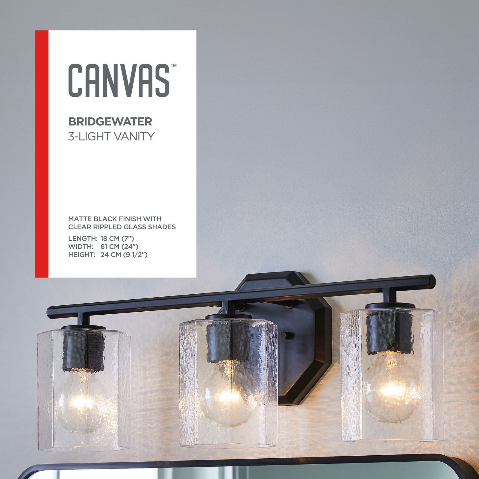 Bridgewater 3-Light Vanity Light Fixture with Rippled Glass Shade, Black H9P4 - product image 4