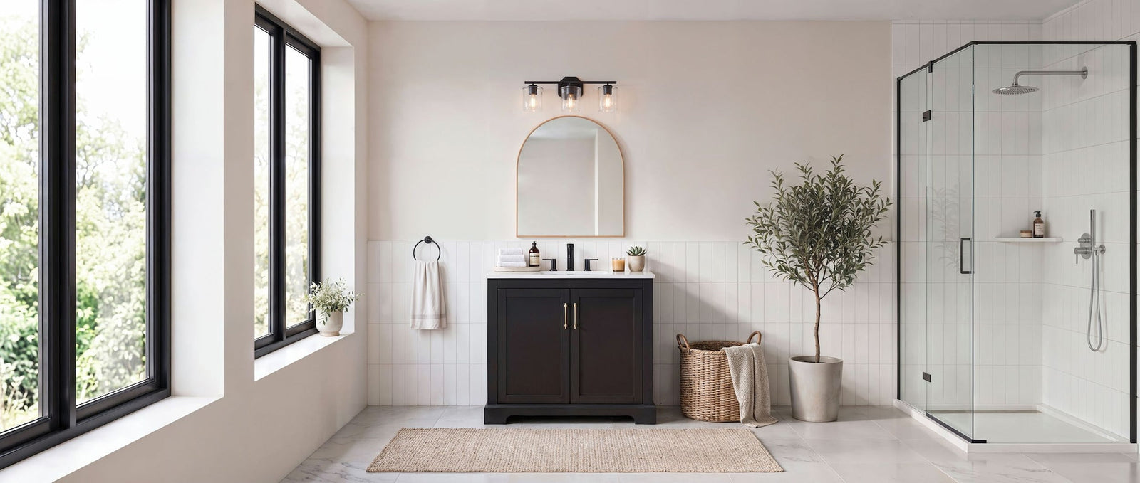 Bridgewater 3-Light Vanity Light Fixture with Rippled Glass Shade, Black H9P4 - product image 6