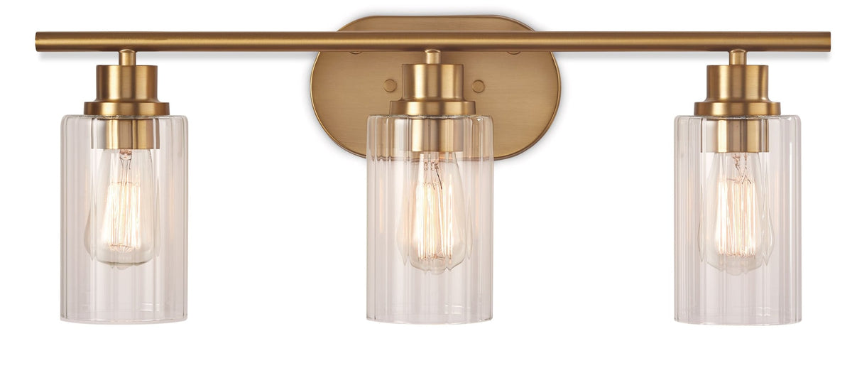 Rosstown 3-Light Vanity Light Fixture with Glass Shades, Brushed Gold R4S7 - product image 1