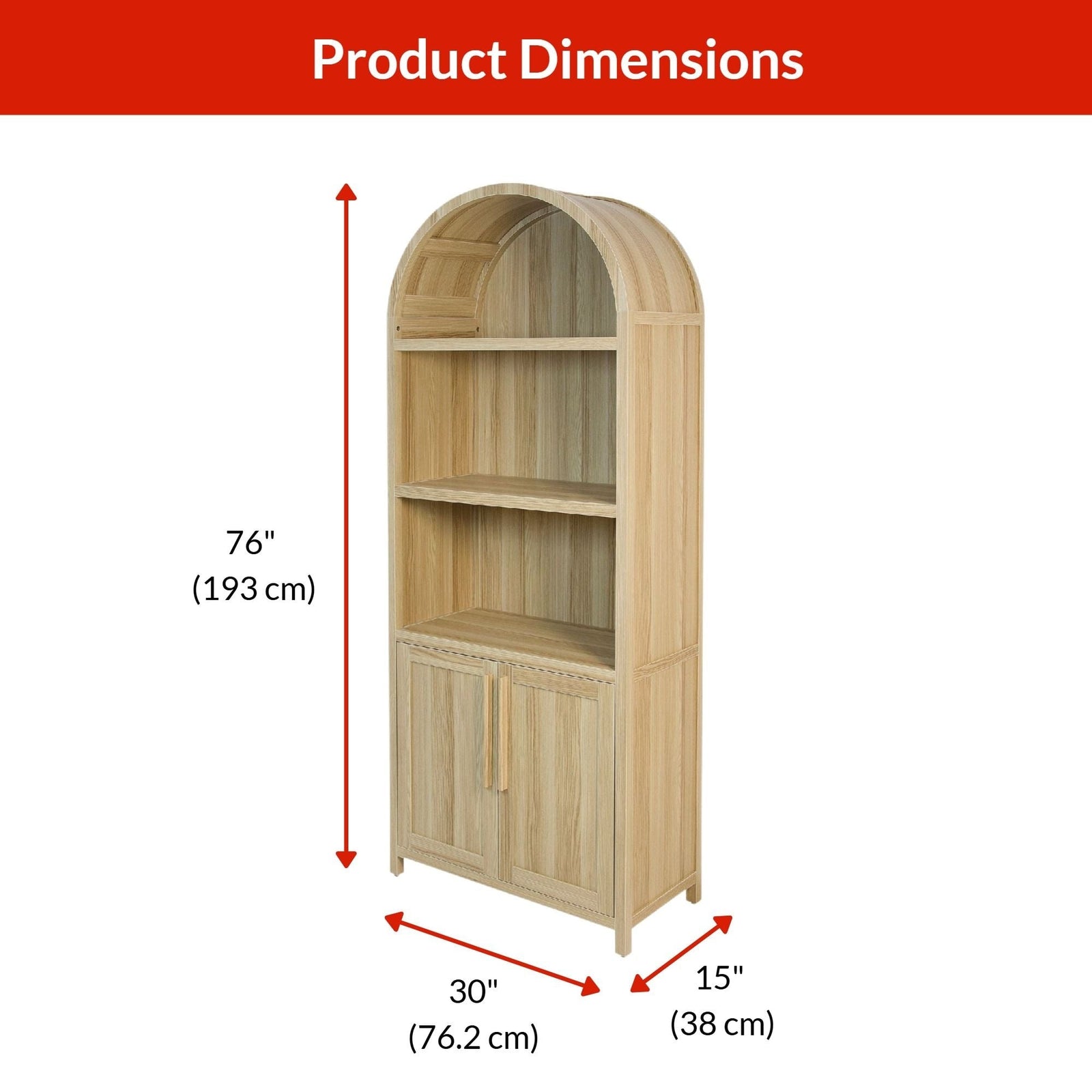 Stratford Arched Bookcase, Oak Y2U9 - product image 3