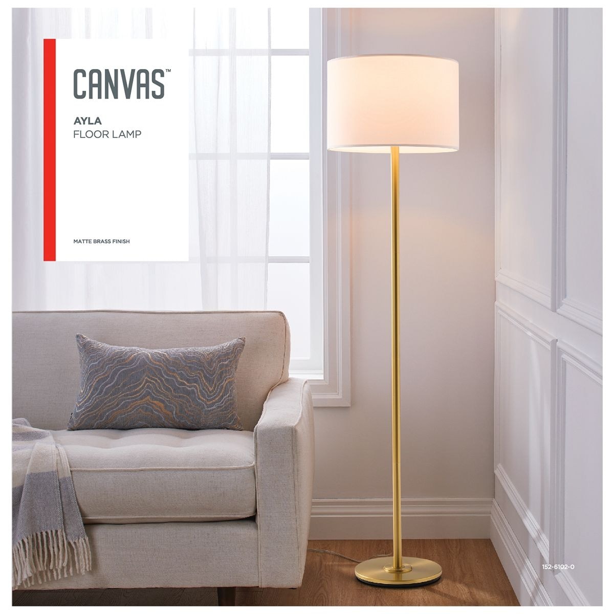 White Drum Shade Floor Lamp, 16-in, Metallic Gold/Matte Brass B2E3 - product image 4
