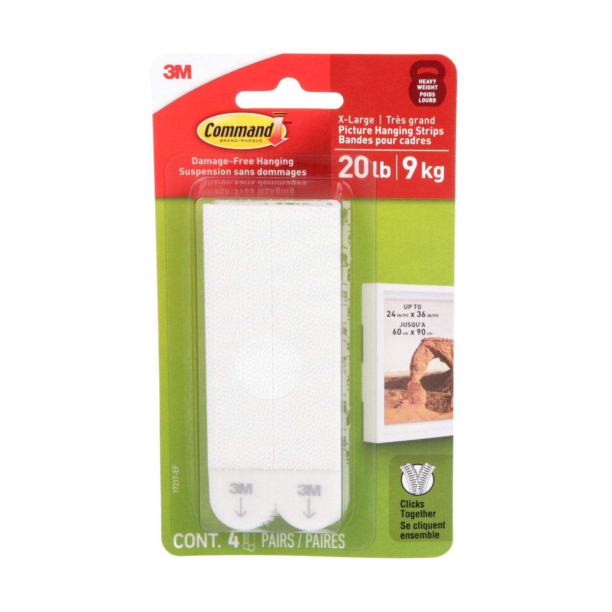 20-lb White Picture Hanging Strips, Pairs, X-Large Strips N8V3 - product image 1