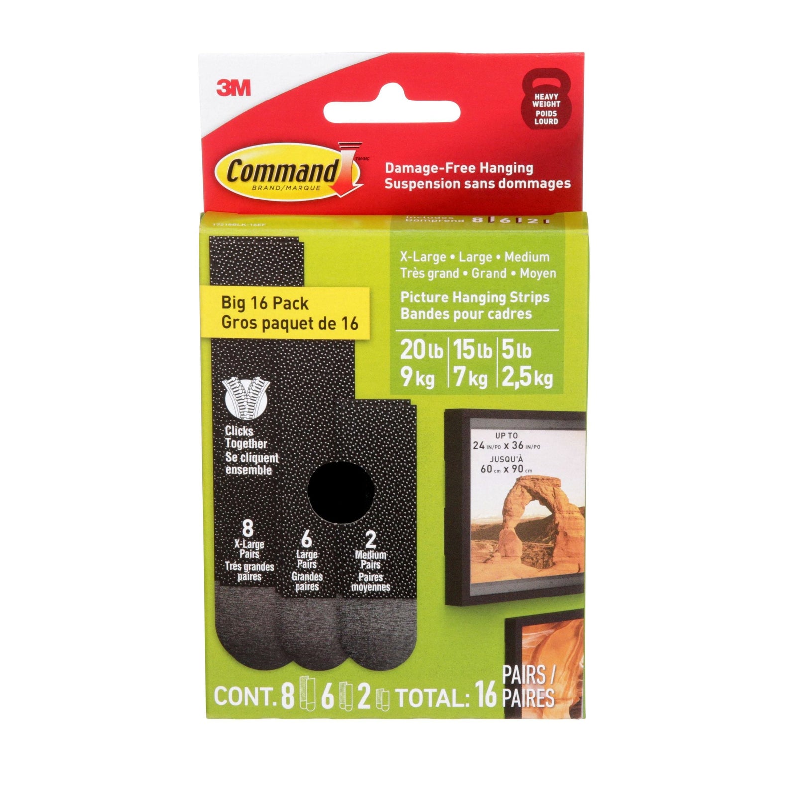 Black Picture Hanging Strip Mixed Pack, 17218BLK-16EF, 16 Pairs H4K0 - product image 1