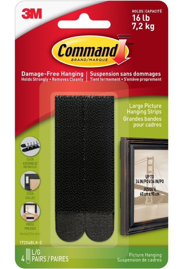 Large Adhesive Picture Hanging Strips, Black, 16-lbs, 4 Strips per Pack N6K2 - product image 1