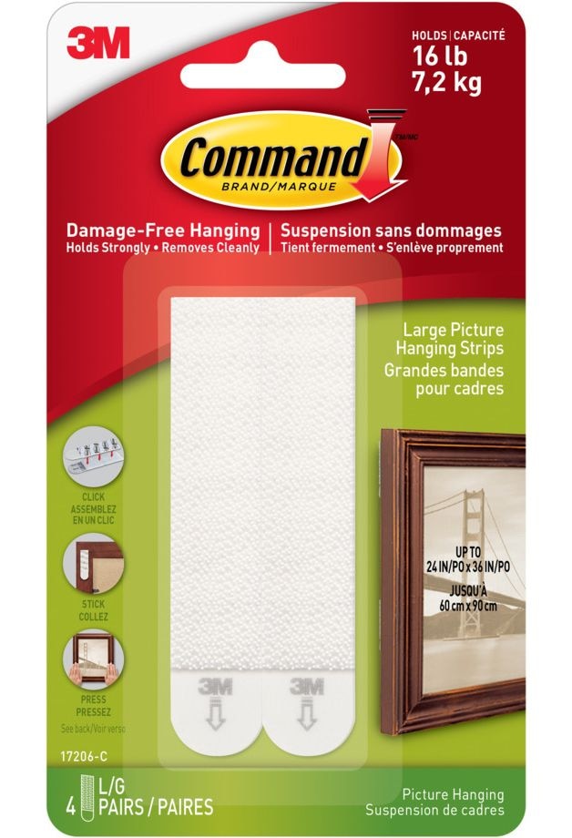 Large Adhesive Picture Hanging Strips, White, 16-lbs, 4 Strips per Pack H6B6 - product image 1