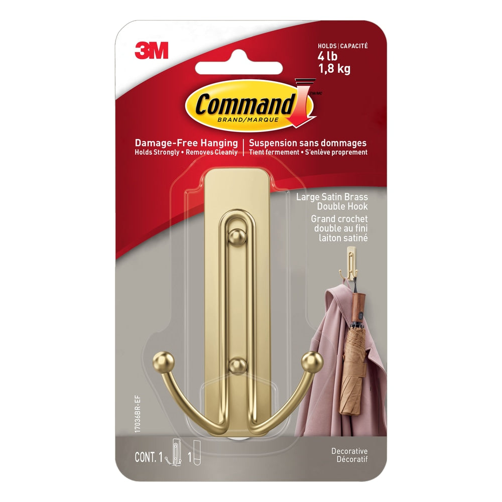 Large Satin Brass Hook, 17036BR-EF | 1 Hook, 1 Strip per Pack J4F8 - product image 1