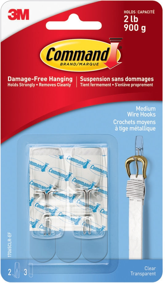Medium Wire Toggle Hooks with Adhesive Strips, Clear, 2-lbs, 2 Strips per Pack X4A4 - product image 1
