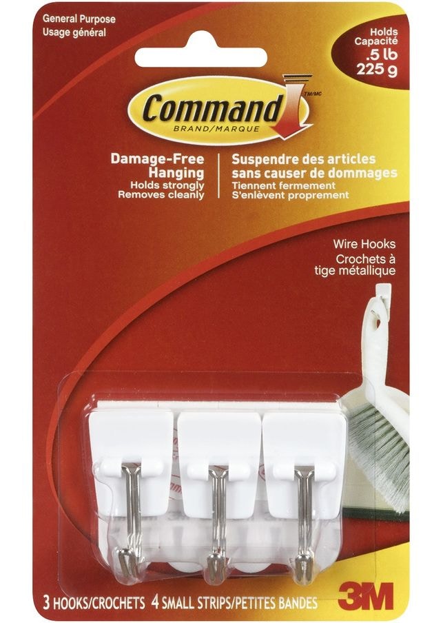 Micro Wire Utensil Hooks with Adhesive Strips, White, 0.5-lbs, 3 Strips Per Pack O2X9 - product image 1