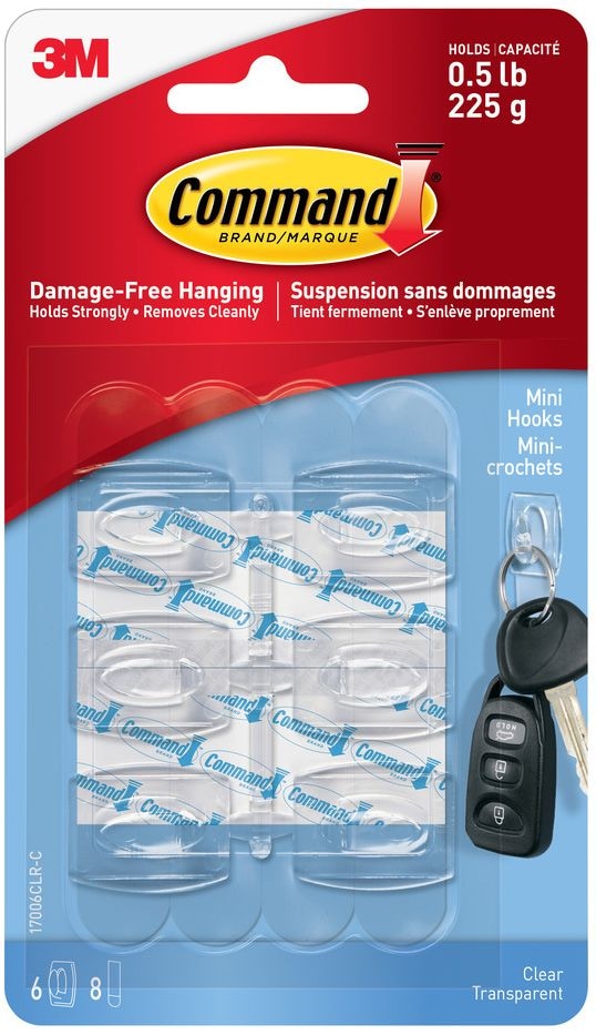 Mini Clear Hooks and Strips Work, Damage Free Hanging, 0.5-lb Capacity S5L9 - product image 1