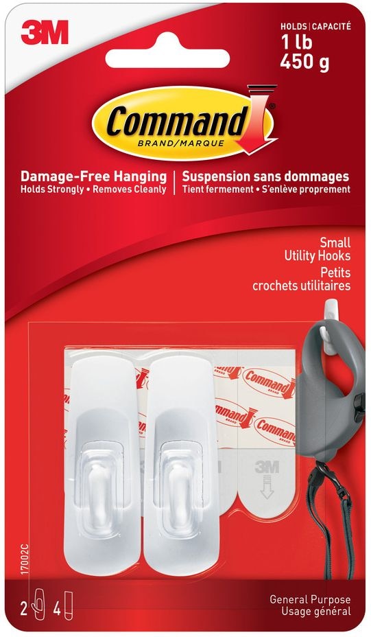 Small Utility Hooks Value Pack with Adhesive Strips, White, 1-lb, 2 Strips per Pack N3G1 - product image 1