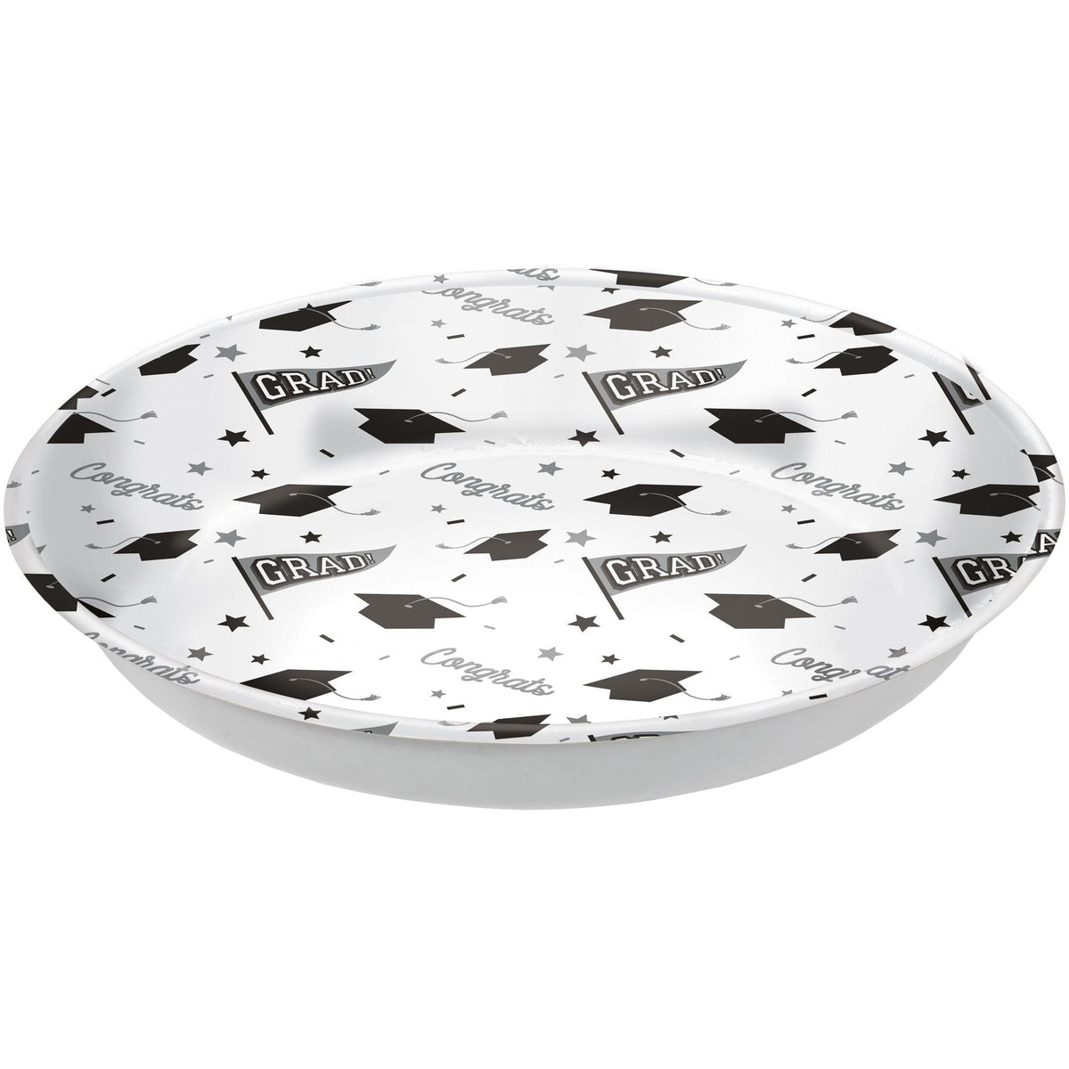 Grad" Round Plastic Reusable Serving Bowl, White, 14-in, for Graduation J4E0 - product image 1