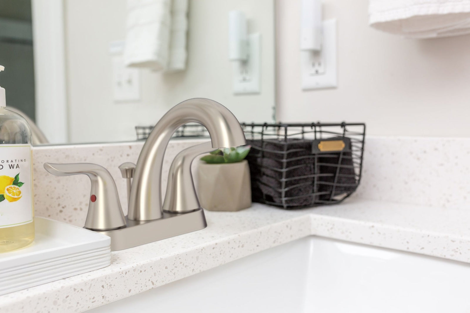 Plymouth Double Handle 4-in Centreset Bathroom Sink Faucet with Pop-Up Drain, Brushed Nickel H7L8 - product image 3
