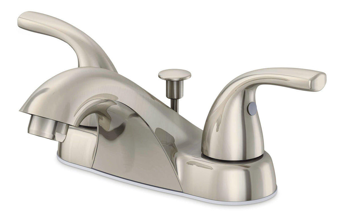 Renovate Double Handle Bathroom Sink Faucet with Pop-up Drain, 4-in Centreset, Brushed Nickel O5Z4 - product image 1