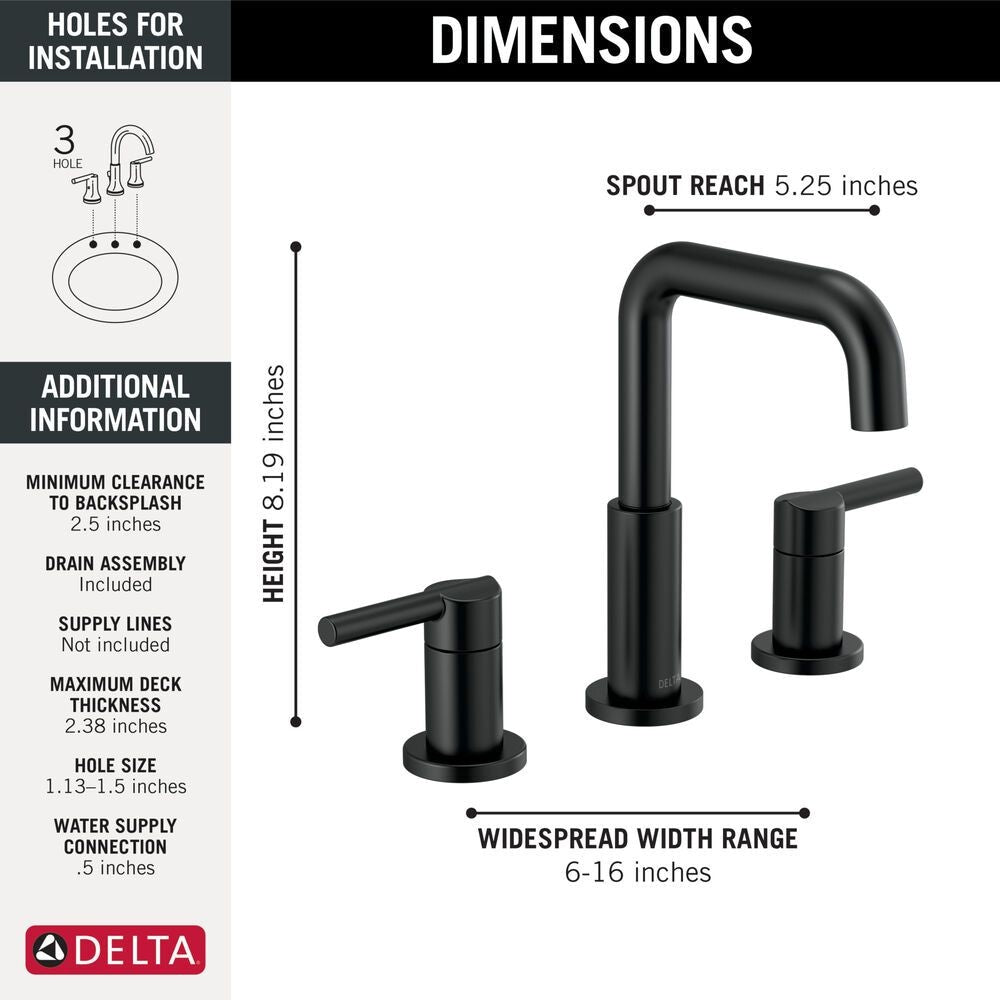 Two Handle Widespread Bathroom Faucet, Matte Black X3W1 - product image 2