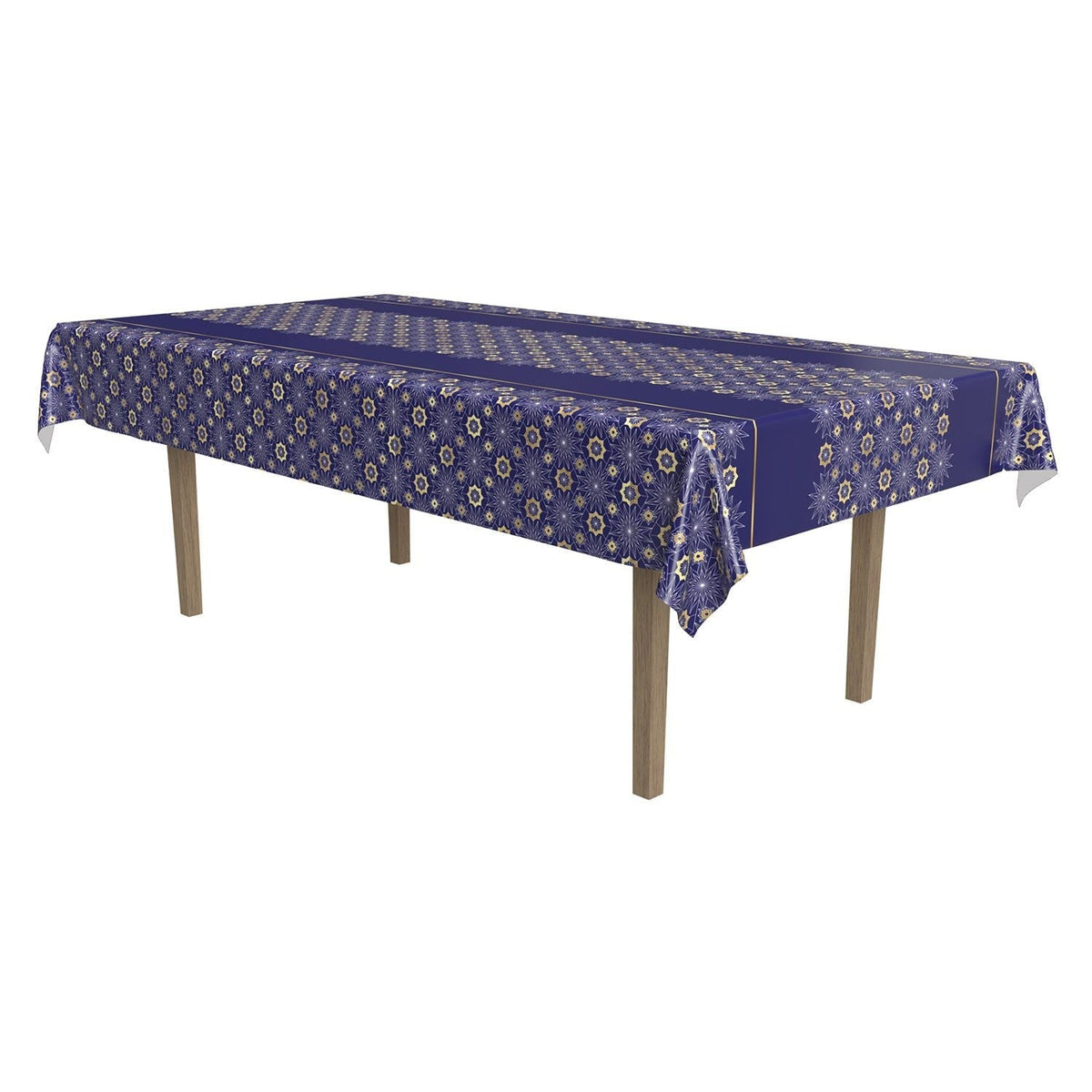 Ramadan Rectangle Plastic Reusable Table Cover, Navy Blue/Gold, 54 x 108-in, for Religious Party/ Mubarak/Ramadan X1F0 - product image 1