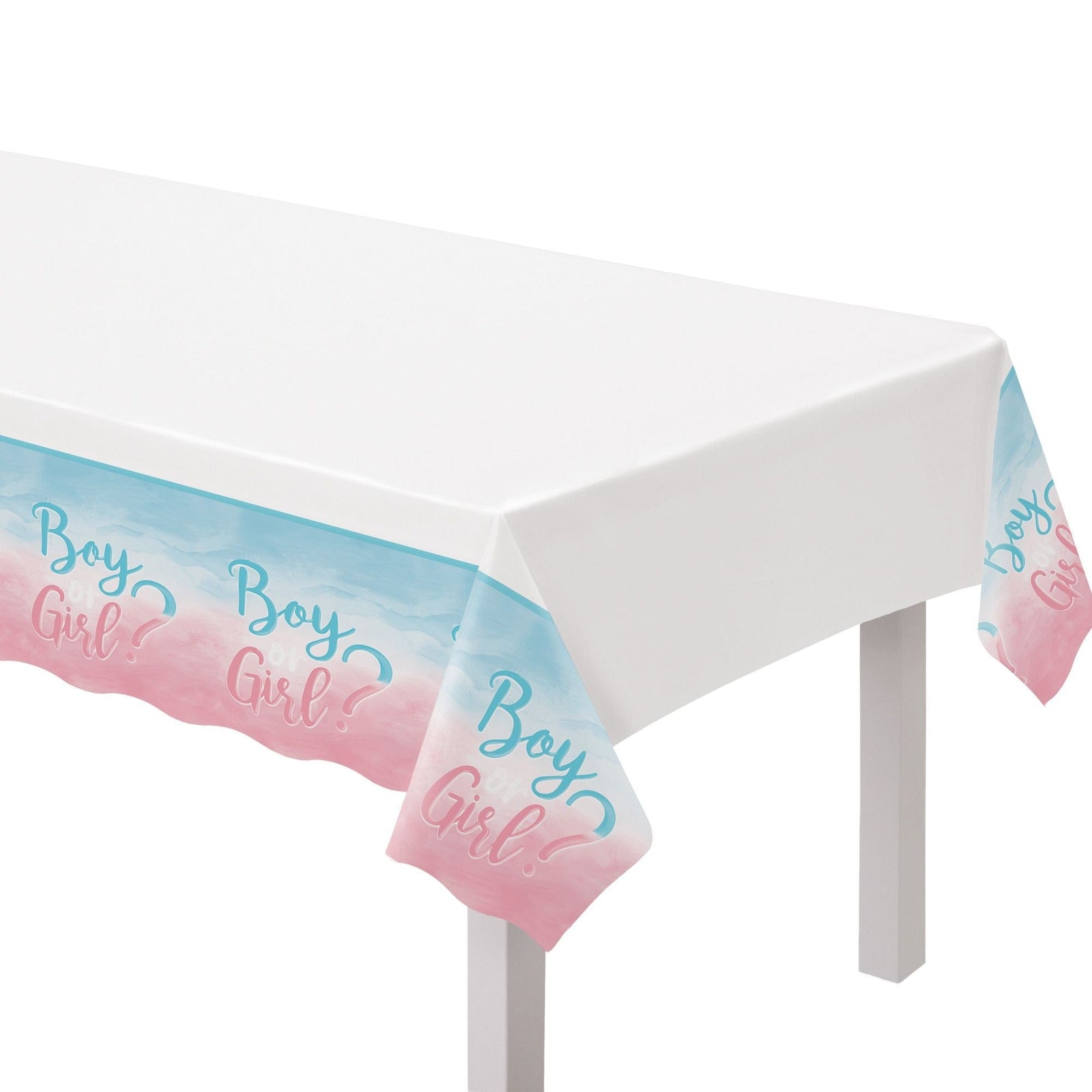 or Boy?" Rectangle Plastic Reusable Table Cover, Pink/Blue, 54x102-in, for Gender Reveal T9X8 - product image 1