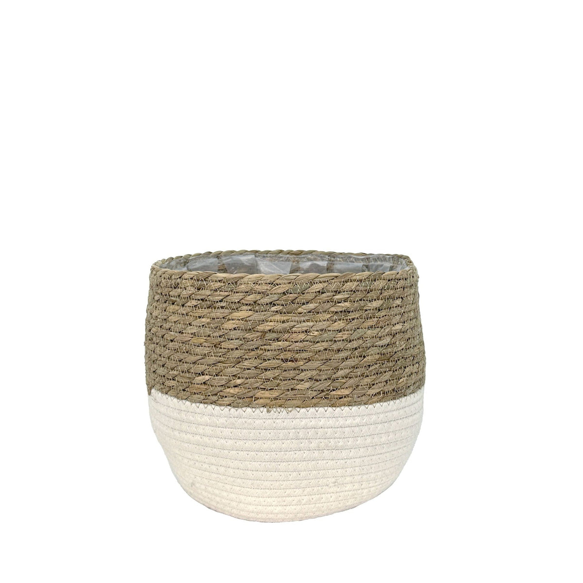 Weave Cotton Jute Round Basket Planter with Leaf-Proof Plastic Lining, 6-in A0A5 - product image 1