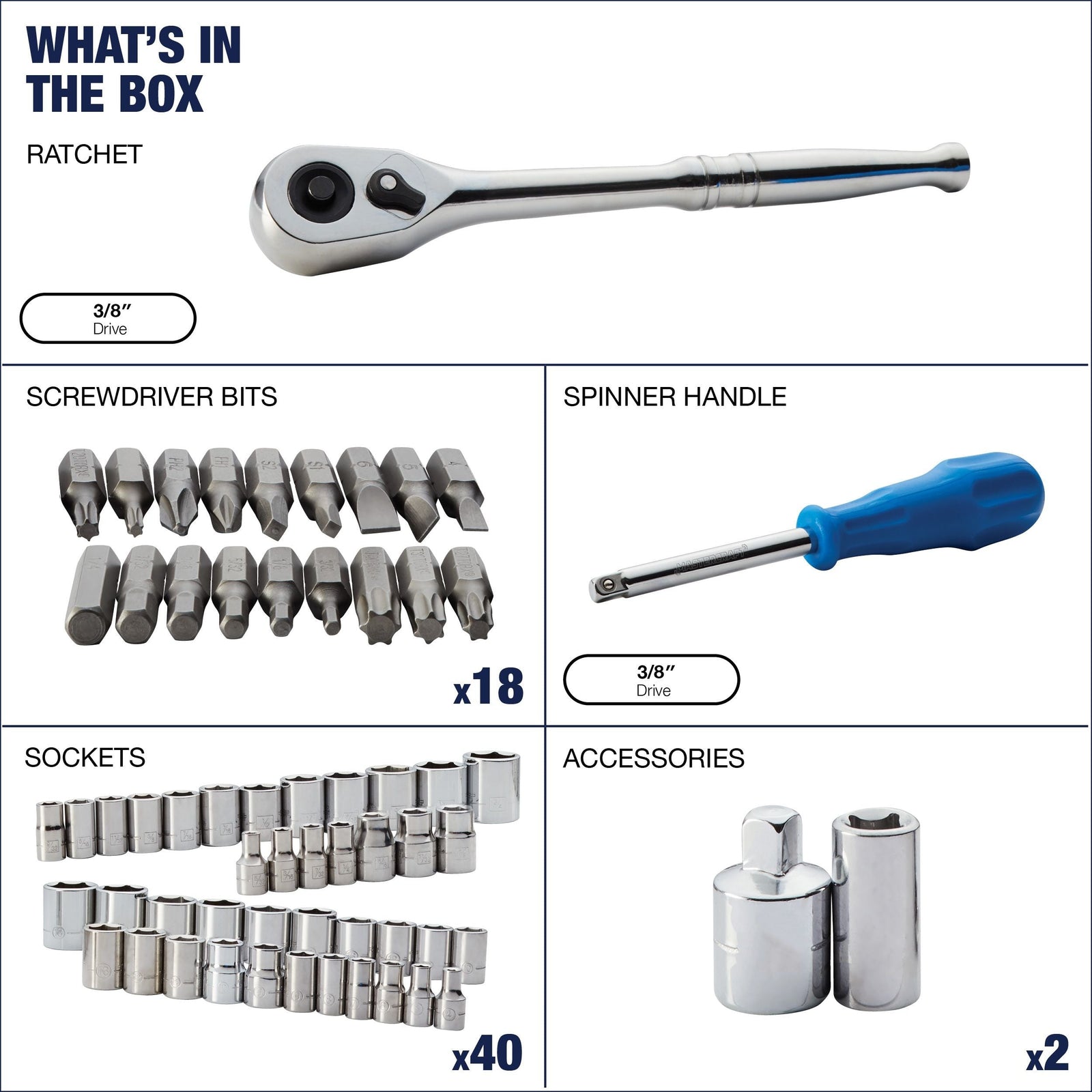 Mechanic's Tool Set with Case, Nickel-Plated, SAE/Metric, 62-pc I6G7 - product image 7