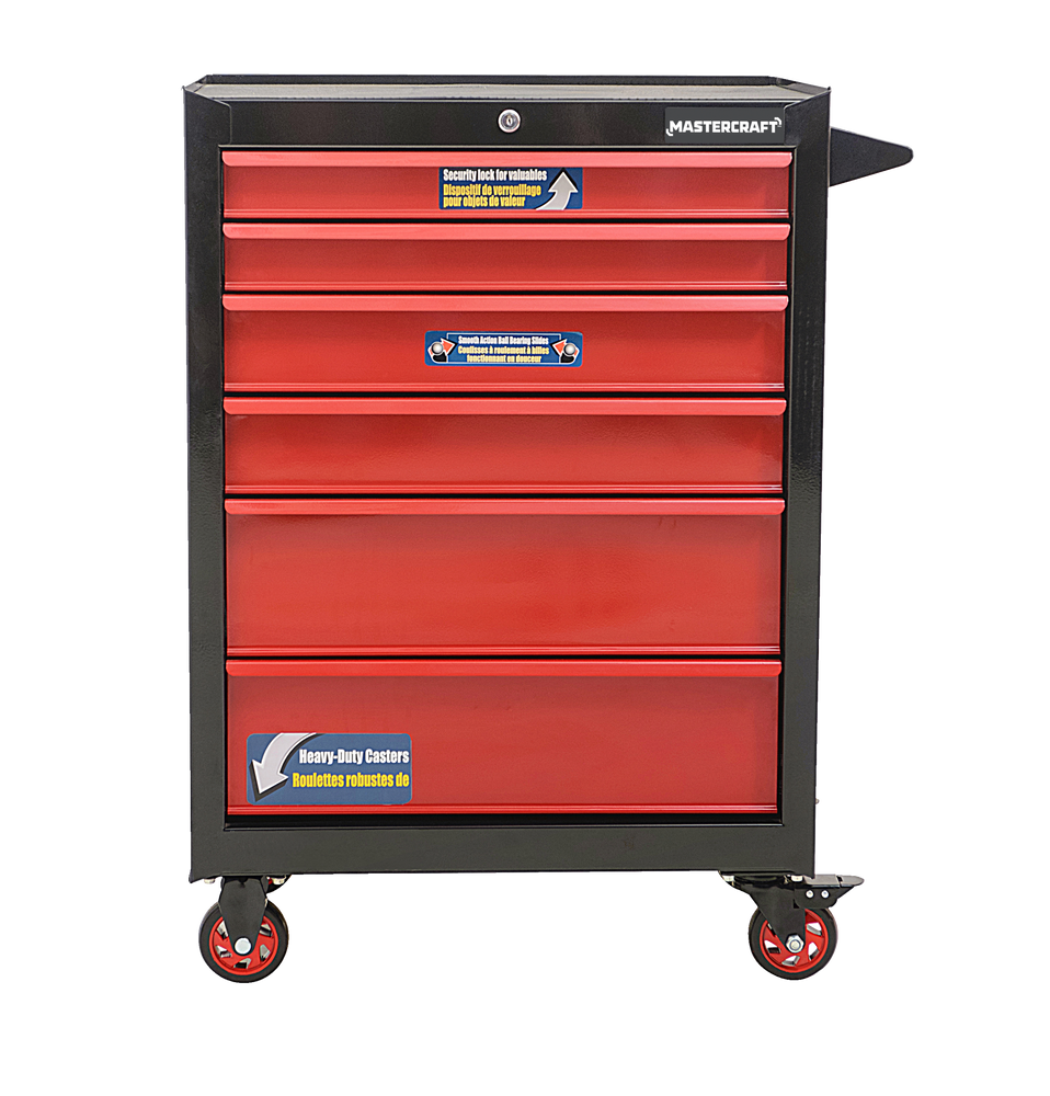 Rolling Tools Storage Cabinet with 6 Drawers, Black&Red, 26-in G6K4 - product image 3