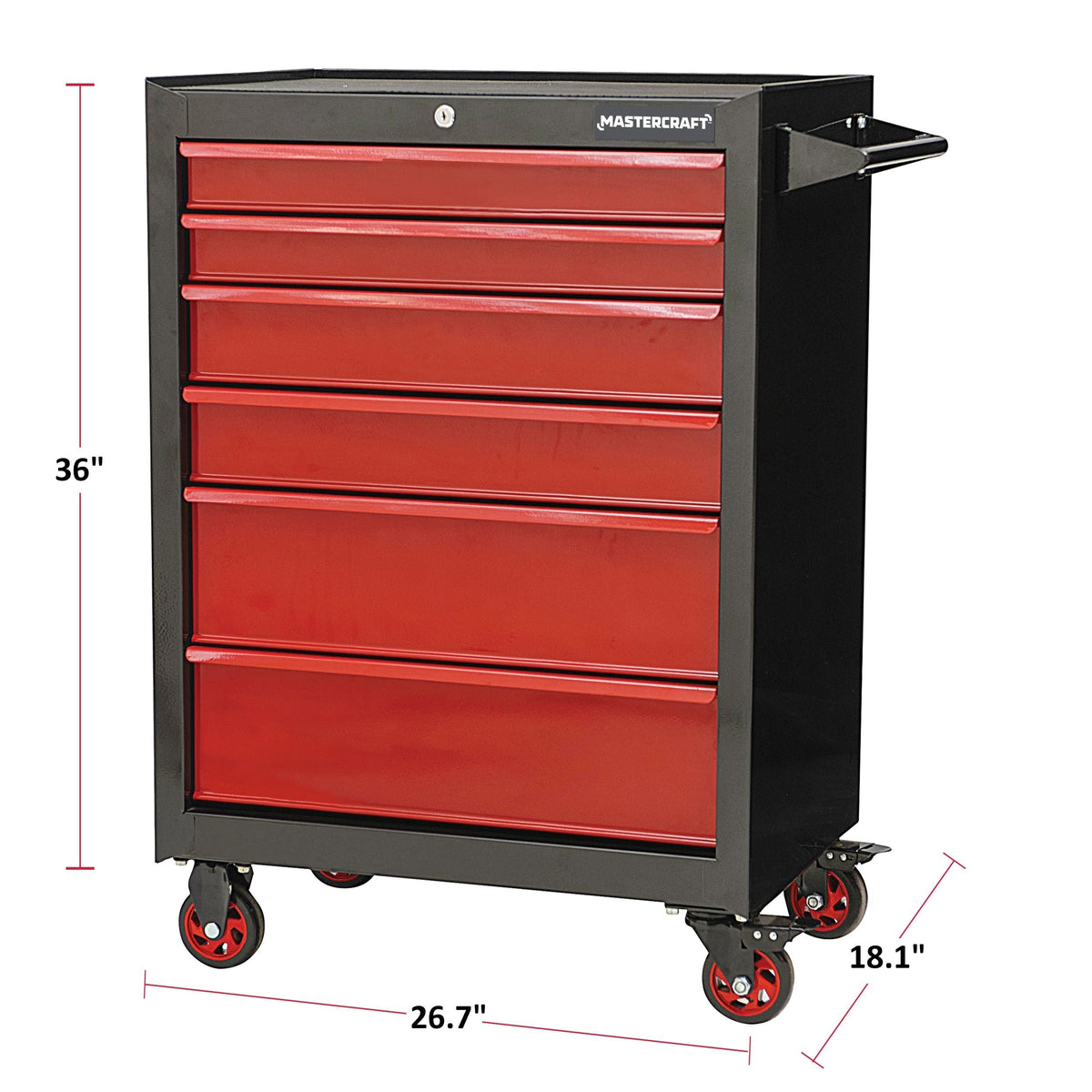 Rolling Tools Storage Cabinet with 6 Drawers, Black&Red, 26-in G6K4 - product image 4