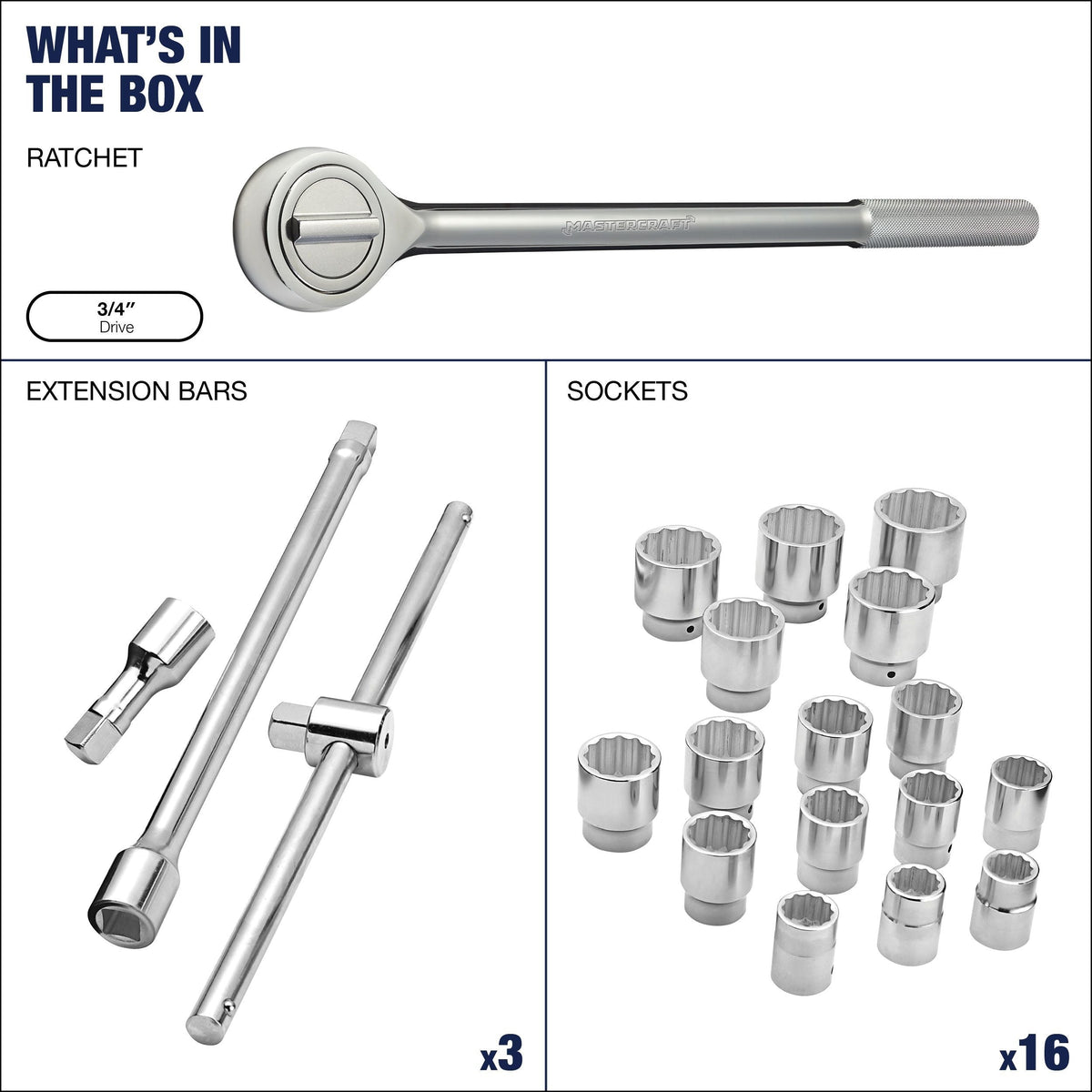 Socket Set 20-pc, 3/4-in Drive, SAE, Steel, Chrome Q4J7 - product image 5