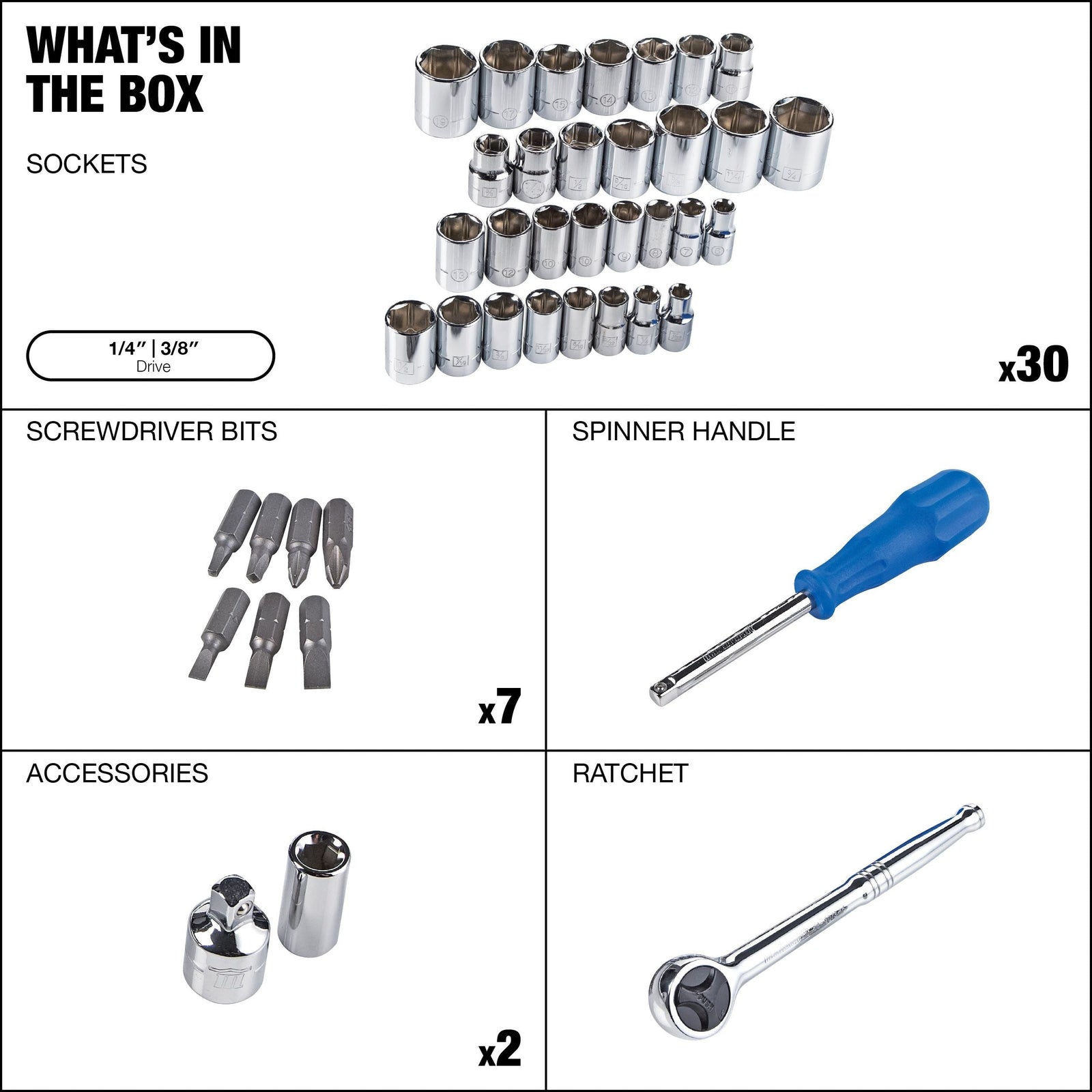 Socket Set, SAE / Metric, CRV, Nickel-Chrome Plating, 41-pc O2O8 - product image 8