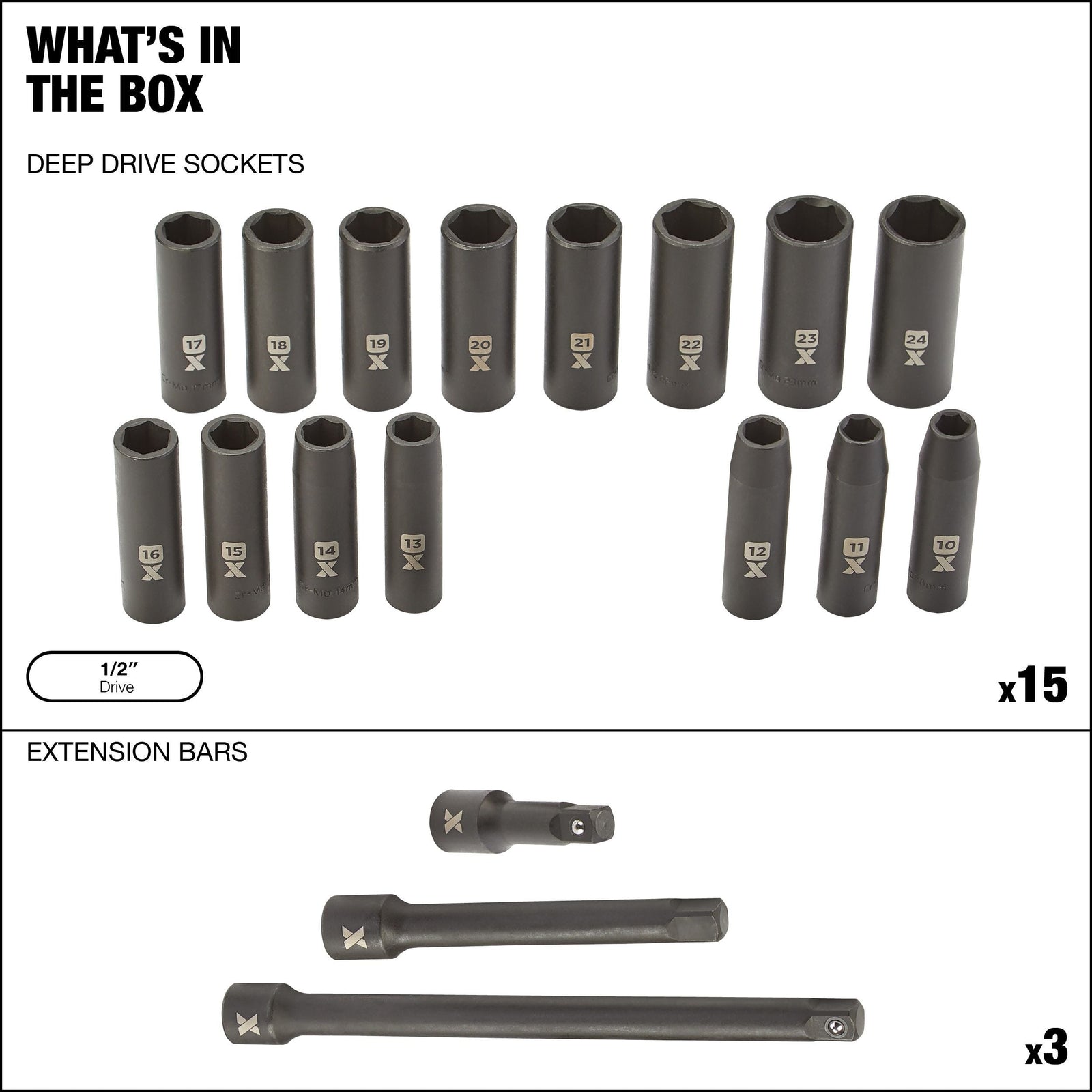 1/2-in Drive Professional Grade Impact Sockets Set, 18-pc, Metric K3R7 - product image 7