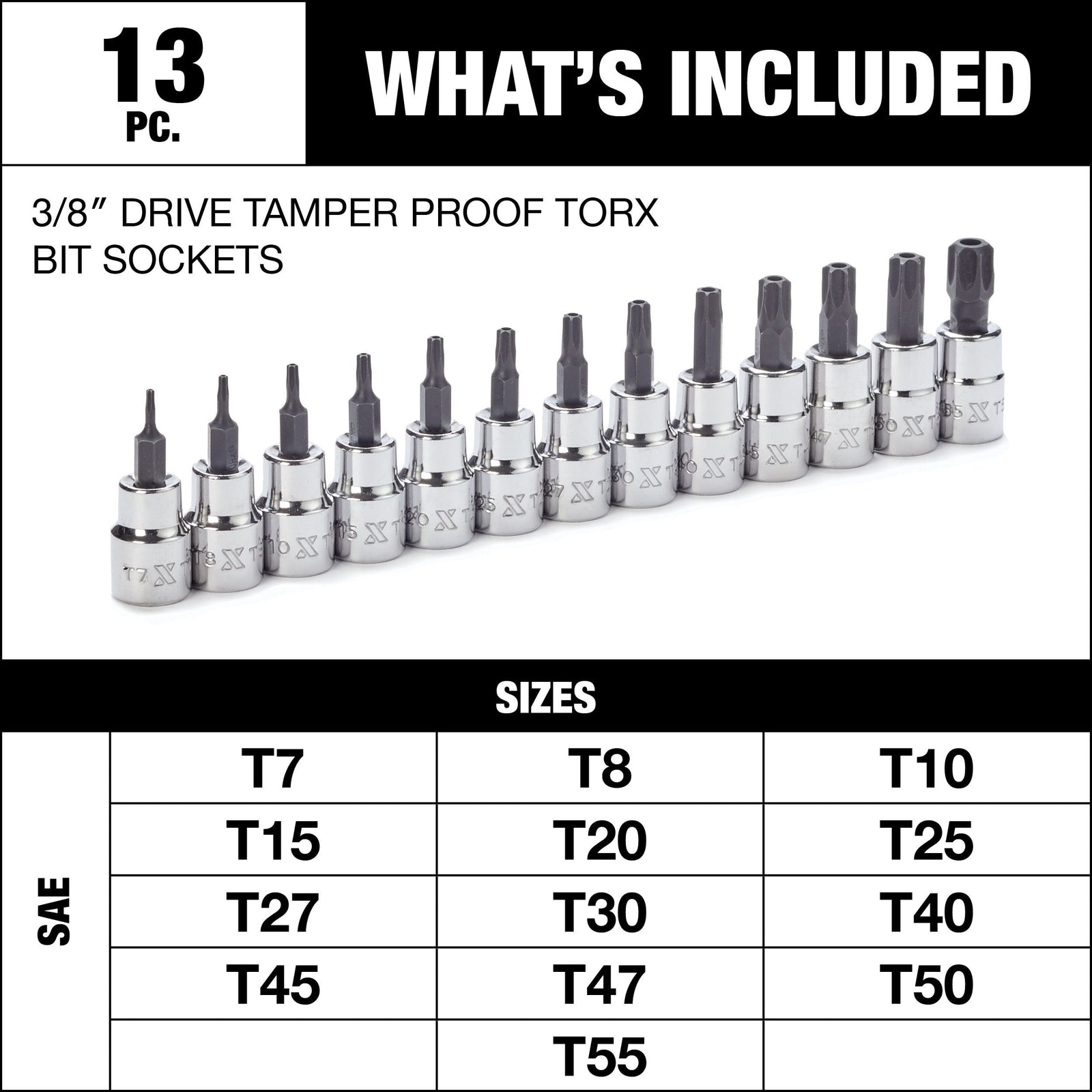 3/8-in Drive Tamper Proof Torx Bit Socket Set, Heat-Treated, 13-pc B1H3 - product image 3