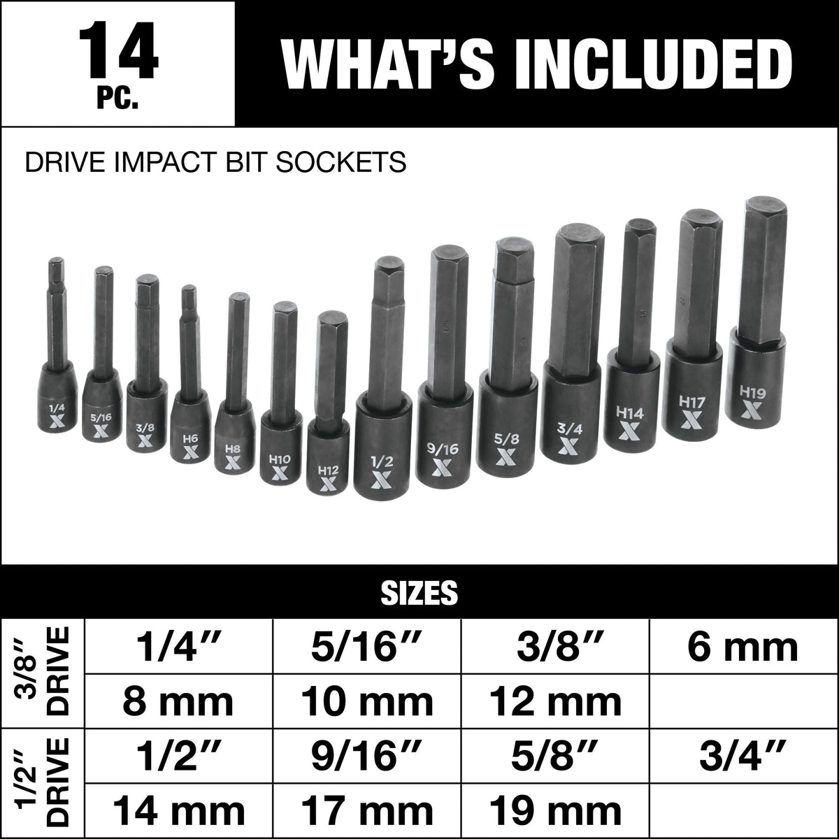 Hex Impact Socket & Bit Socket Set, 14-pc, SAE/Metric Y0J5 - product image 5