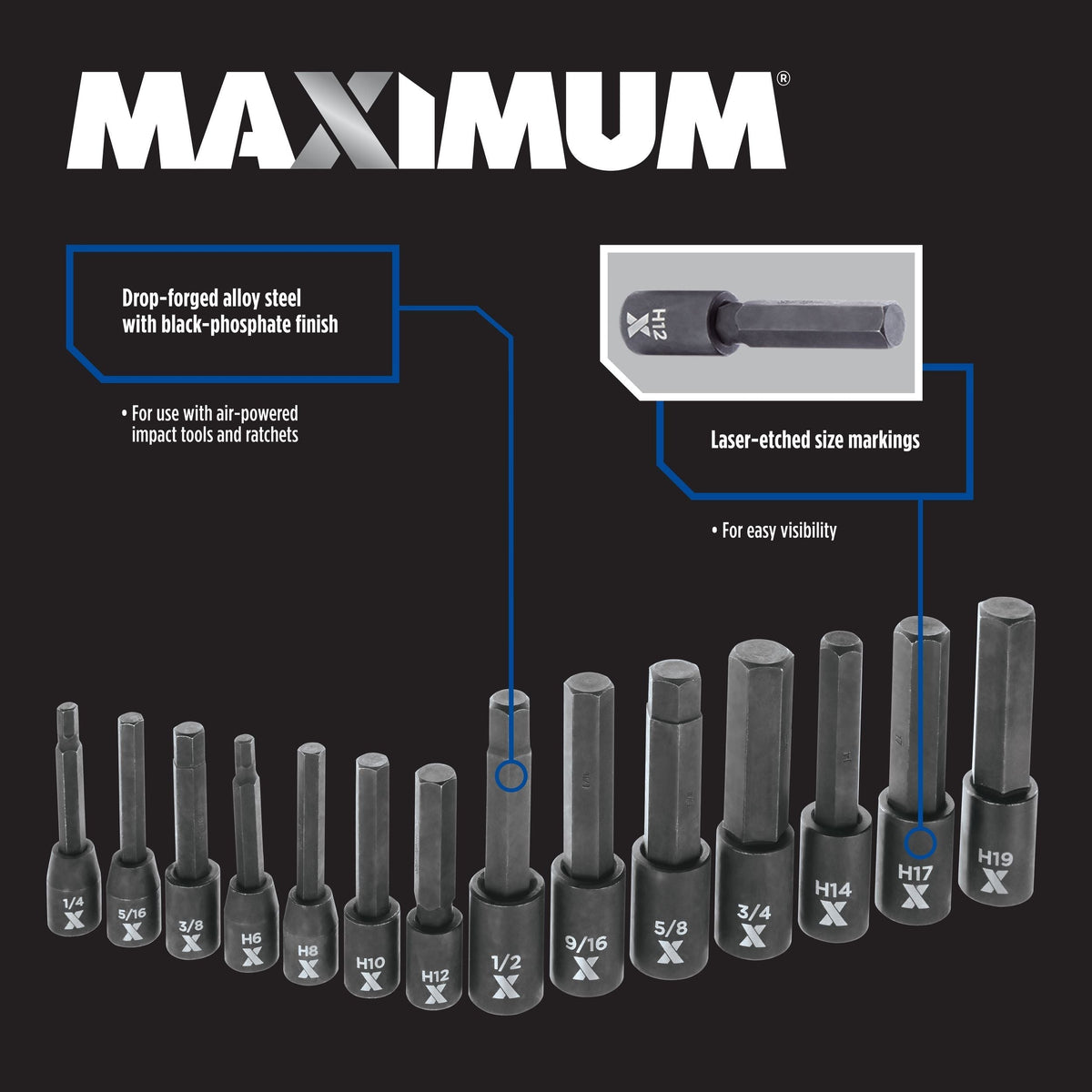 Hex Impact Socket & Bit Socket Set, 14-pc, SAE/Metric Y0J5 - product image 6