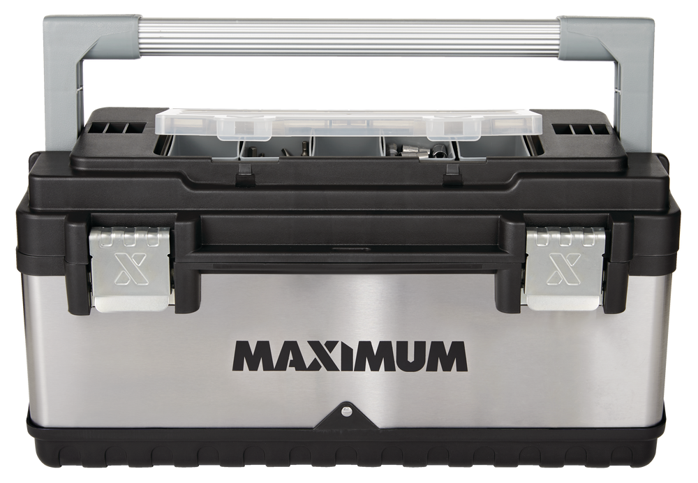 Portable Plastic & Metal Tool Box with Removable Tray & Organizer, Black, 20-in V2Y9 - product image 2