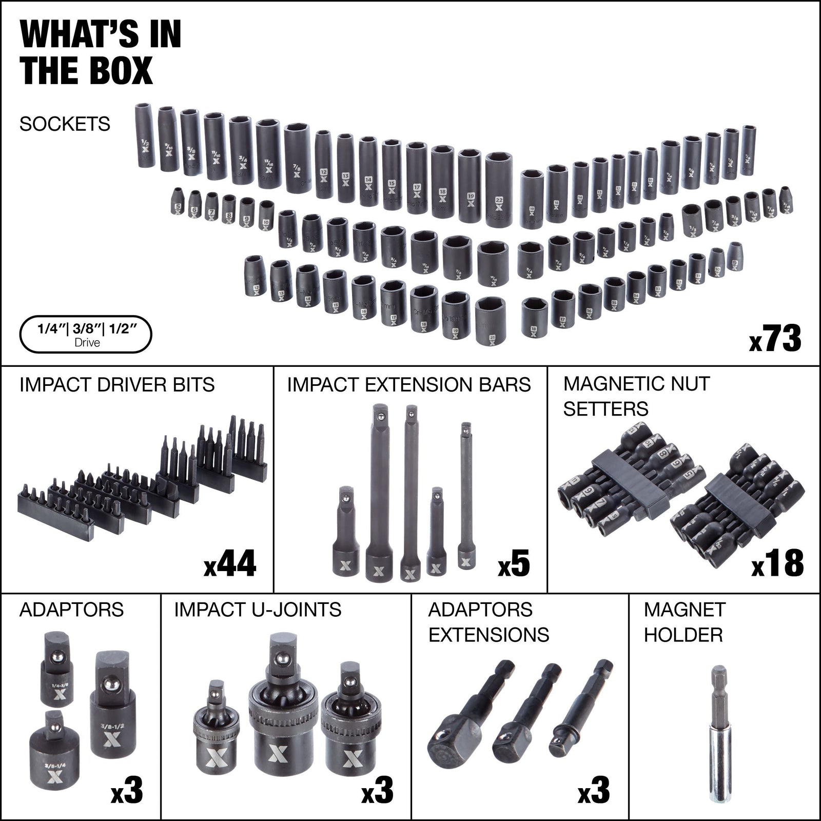 Professional Grade Impact Socket Set, 150-pc, SAE / Metric, CRMO M1E2 - product image 3
