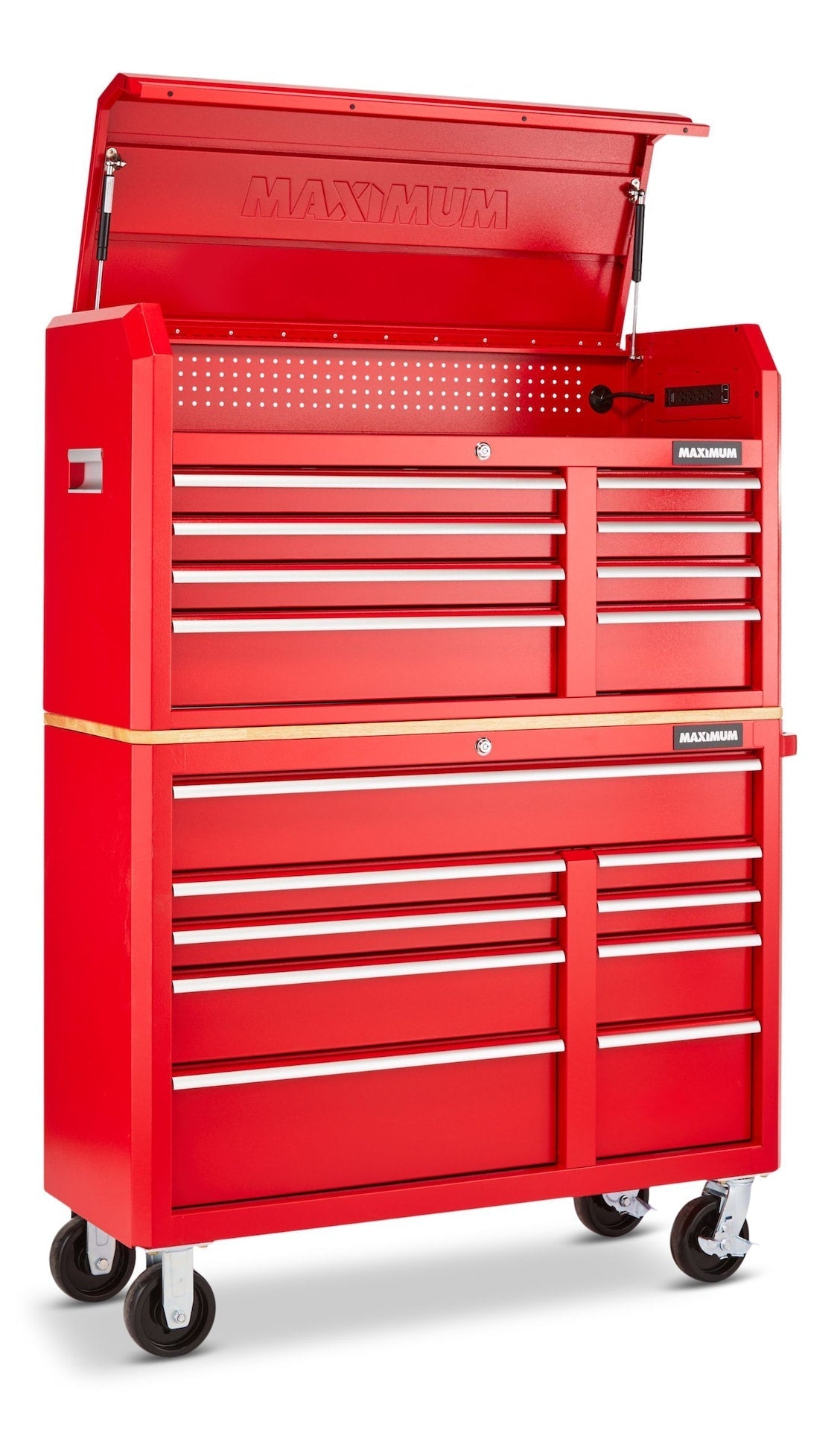 Tool Storage Cabinet, Built-In Power Bar with USB, 9-Drawer, 47-in, Red P2O6 - product image 3