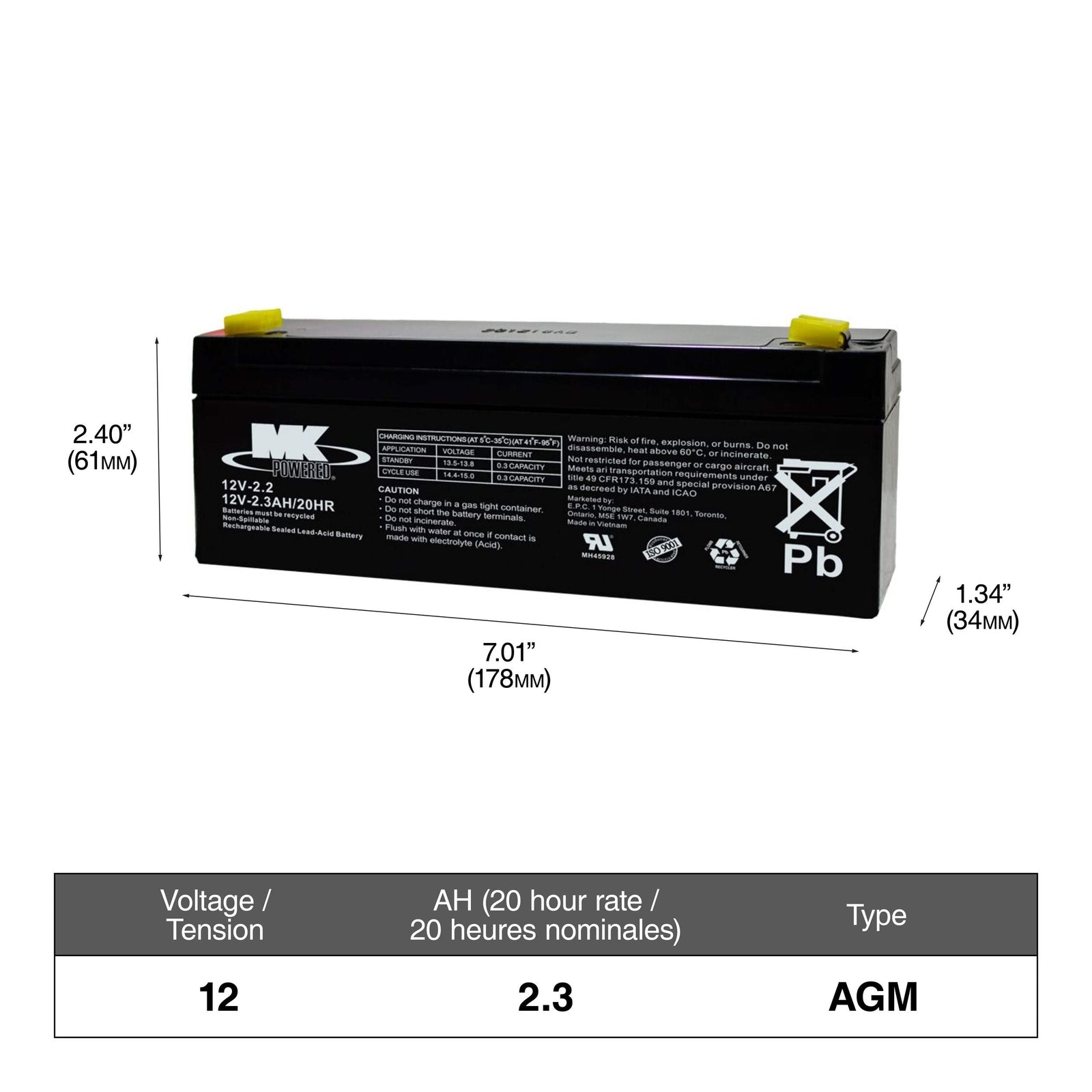Battery 12-Volt 2.3 Ah SLA Battery, F1 Terminal I6C9 - product image 4