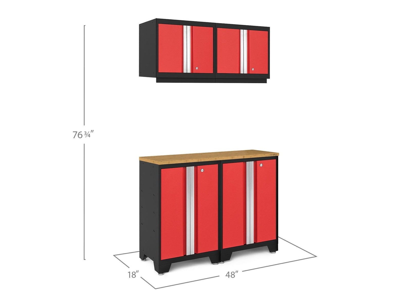 Bold 3.0 Series All-in-One Lockable Steel Garage Cabinetry Set with Bamboo Top, Black/Red, 48-in x 18-in x 76.75-in, 5-pc P2W5 - product image 2