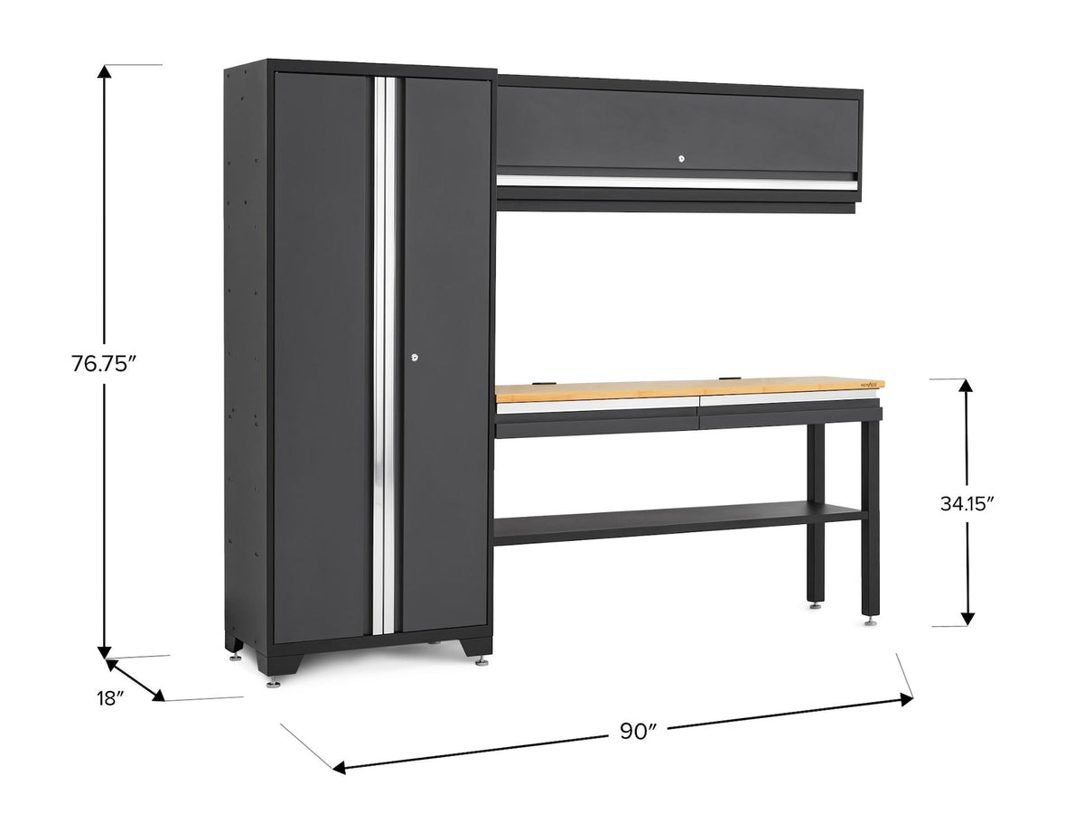 Bold 3.0 Series All-in-One Lockable Steel Garage Cabinetry Set with Bamboo Top, Grey, 90-in x 18-in x 72-in, 4-pc J2W6 - product image 2