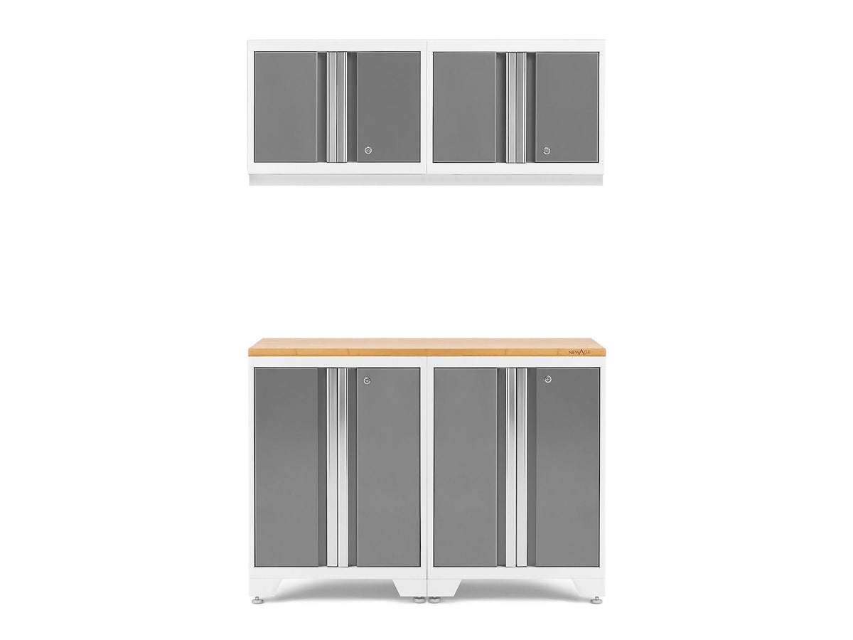 Bold 3.0 Series All-in-One Lockable Steel Garage Cabinetry Set with Bamboo Top, White/Platinum, 48-in x 18-in x 76.75-in, 5-pc Z5Y2 - product image 1