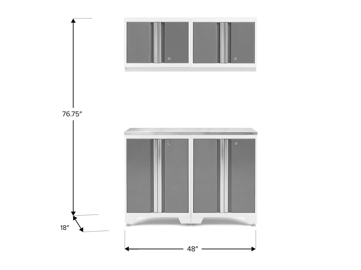 Bold 3.0 Series All-in-One Lockable Steel Garage Cabinetry Set with Stainless Steel Top, White/Platinum, 48-in x 18-in x 76.75-in, 5-pc U3K6 - product image 2