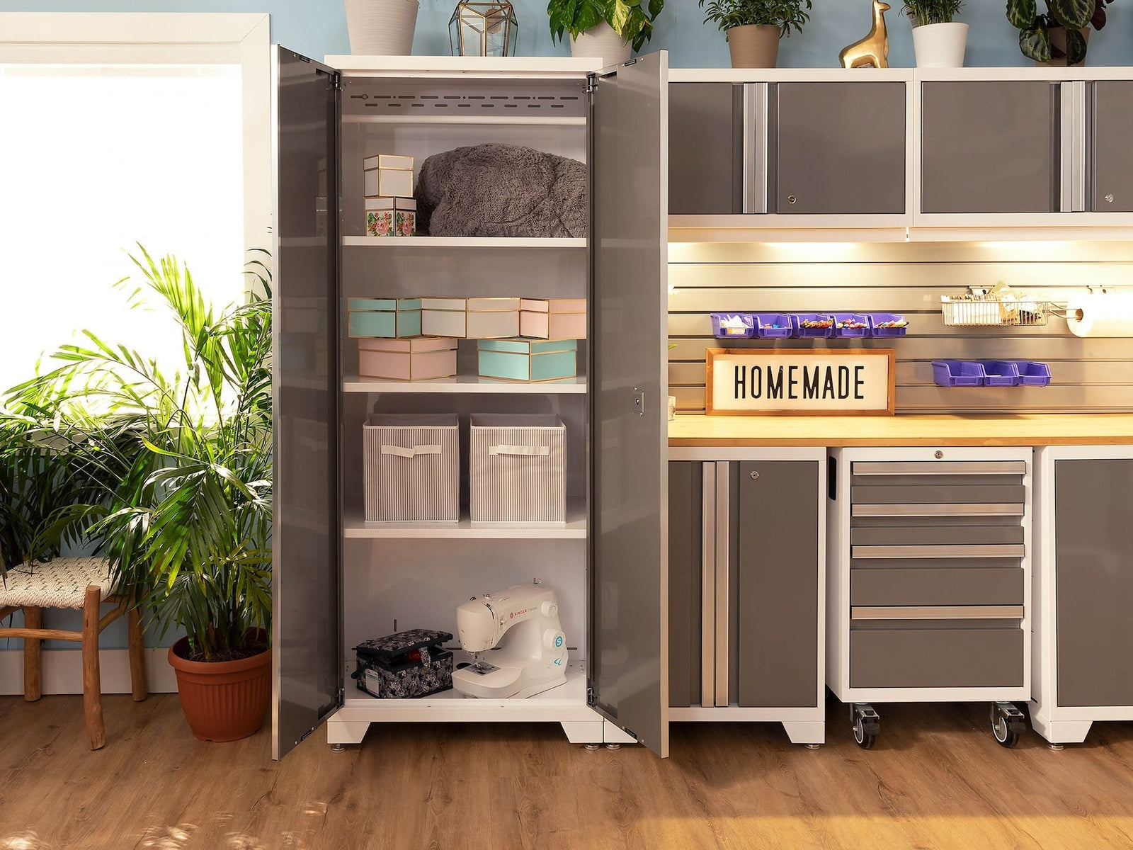 Bold 3.0 Series All-in-One Lockable Steel Garage Cabinetry Set with Stainless Steel Top, White/Platinum, 48-in x 18-in x 76.75-in, 5-pc U3K6 - product image 5