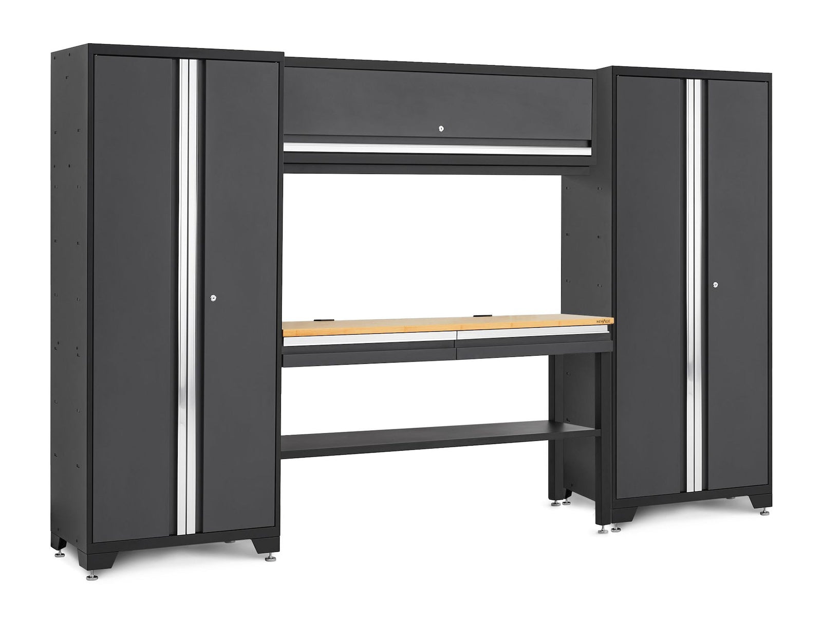 Bold 3.0 Series Lockable Steel Garage Cabinetry Set with Bamboo Top, Grey, 120-in x 18-in x 72-in, 5-pc D9K2 - product image 1
