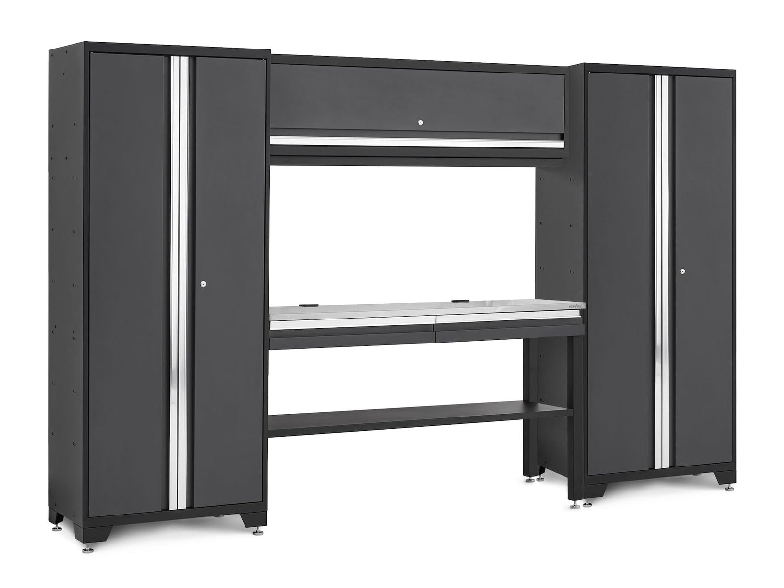 Bold 3.0 Series Lockable Steel Garage Cabinetry Set with Stainless Steel Top, Grey, 120-in x 18-in x 72-in, 5-pc M1Y0 - product image 1