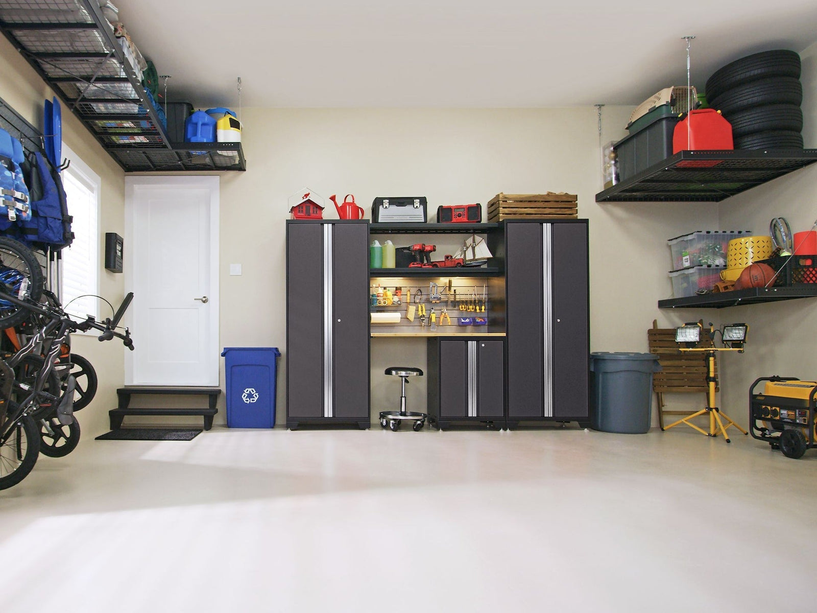 Bold Series Lockable 24-Gauge Steel Garage Cabinetry Set with Bamboo Top, Black/Grey, 48-in x 18-in x 76.75-in, 5-pc U7L2 - product image 6