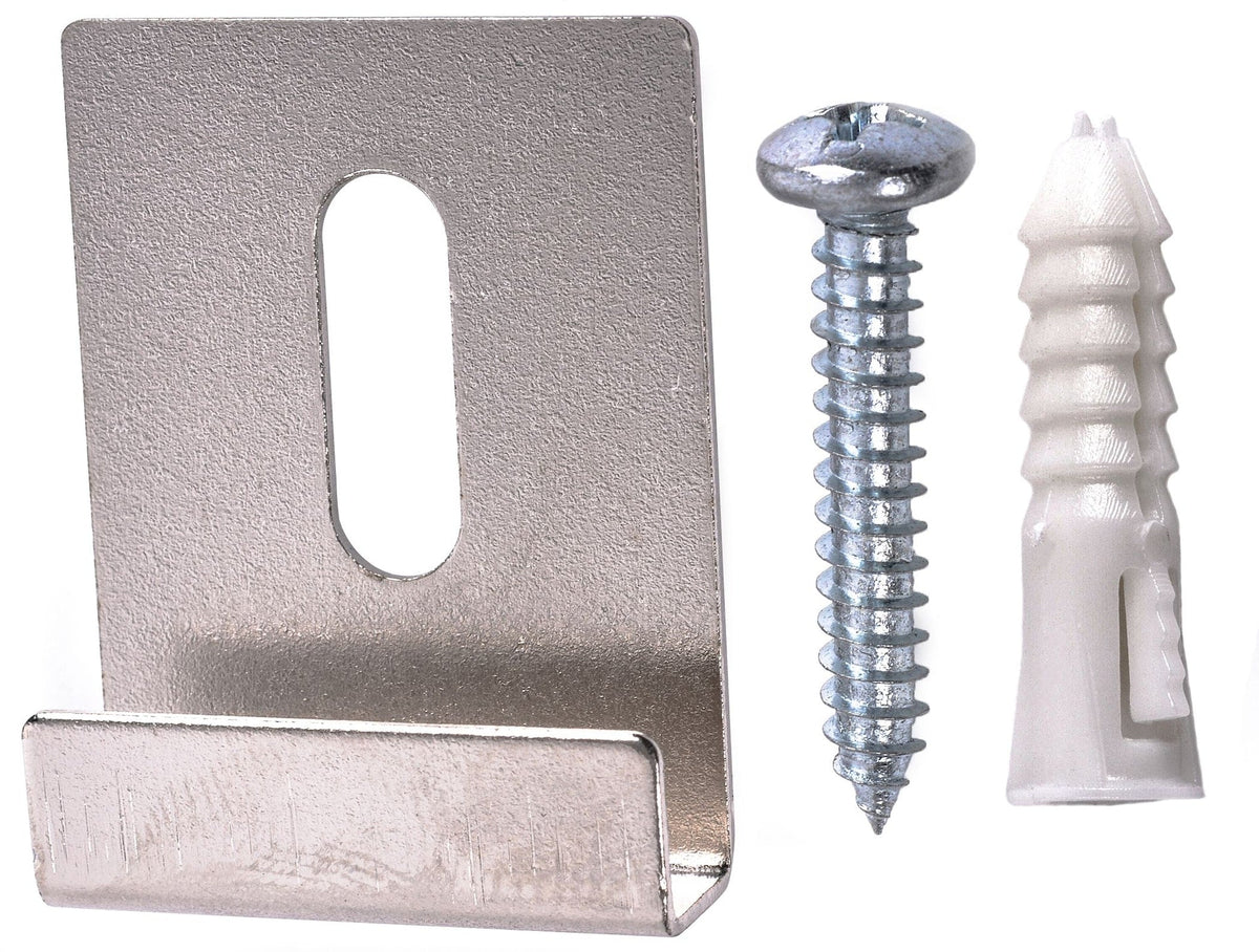 Wide-Channel Mirror Clip, For Frameless Mirrors, Steel Construction, 20-lb Capacity, Silver, 4-pk K8Q4 - product image 1