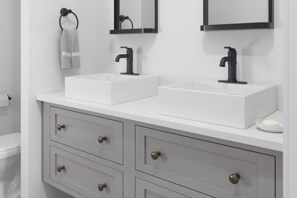 Breckenridge Single Handle High Arc Bathroom Sink Faucet, Push & Seal Drain, WaterSense Certified, Black S7U4 - product image 5