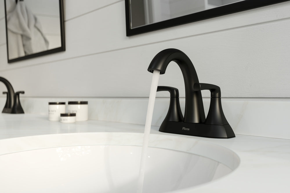 Rancho Double Handle 4-in Centreset Bathroom Sink Faucet Push & Seal Drain, WaterSense Certified, Matte Black A5D5 - product image 8